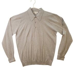 John Smedley Mens Gray Cotton Long Sleeve Polo Sweater Size M England Made